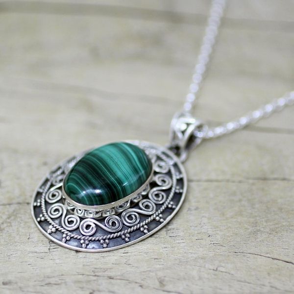 Alternate image for Handcrafted Sterling Silver and Malachite Pendant Necklace Mystical Beauty