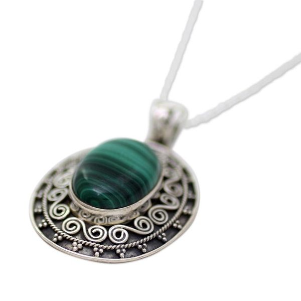 Alternate image for Handcrafted Sterling Silver and Malachite Pendant Necklace Mystical Beauty