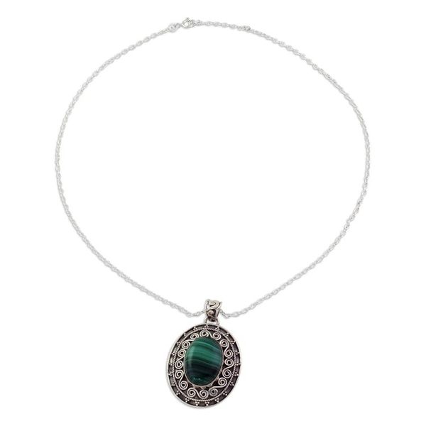 Alternate image for Handcrafted Sterling Silver and Malachite Pendant Necklace Mystical Beauty