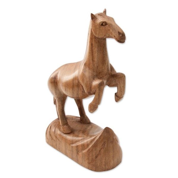 Alternate image for Hand Carved Walnut Wood Sculpture of Horse from India Joyful Horse
