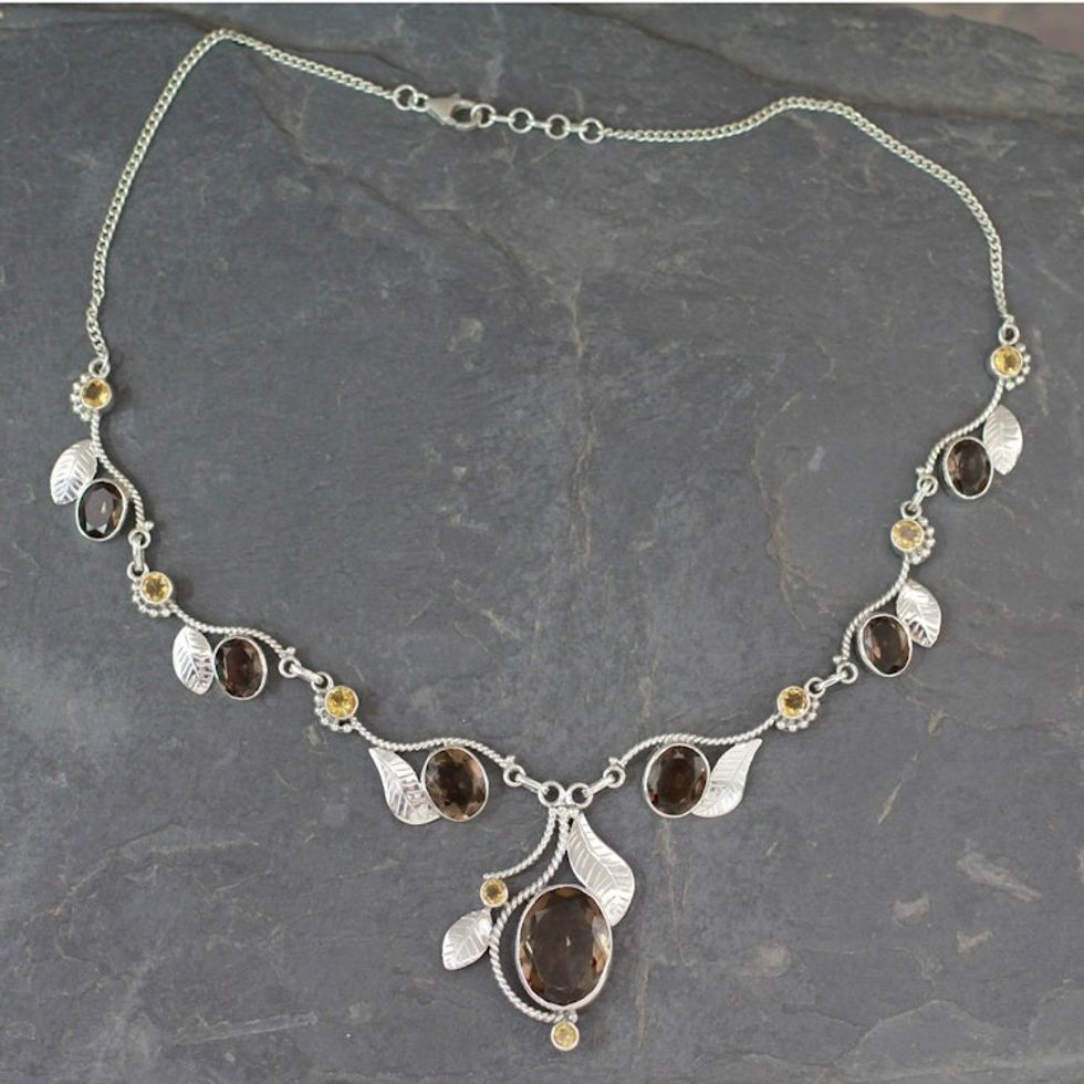 India Jewelry Smoky Quartz and Citrine Y-necklace 'Dew Blossom'