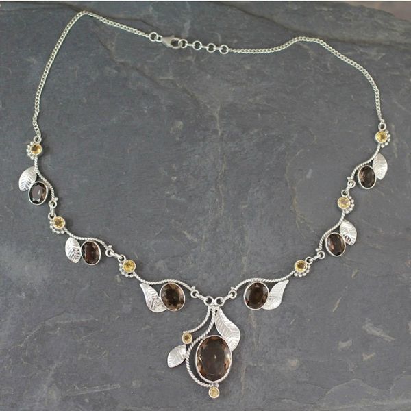 Alternate image for India Jewelry Smoky Quartz and Citrine Y-necklace Dew Blossom
