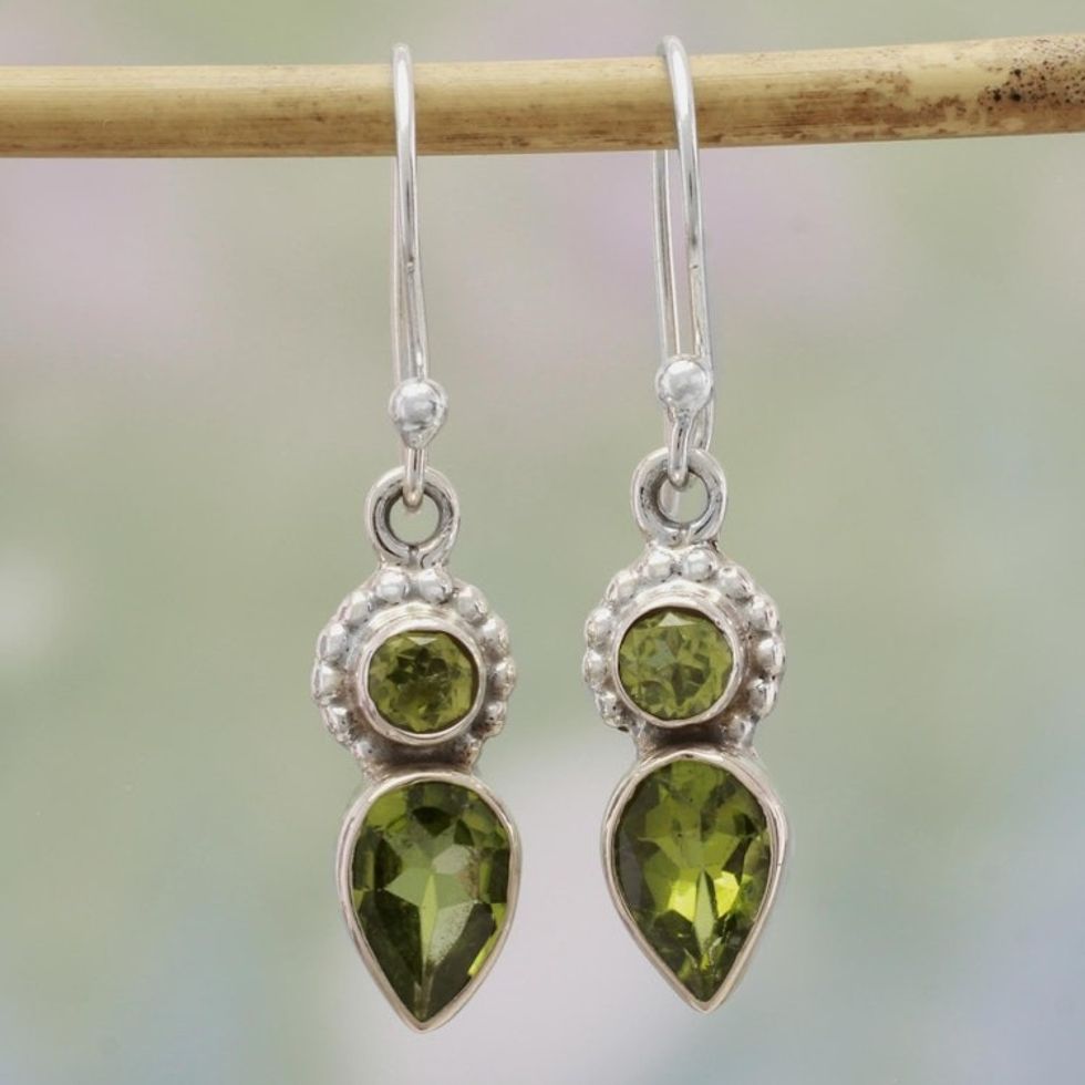 Peridot and Sterling Silver Dangle Earrings from India 'Forest Sparkle'