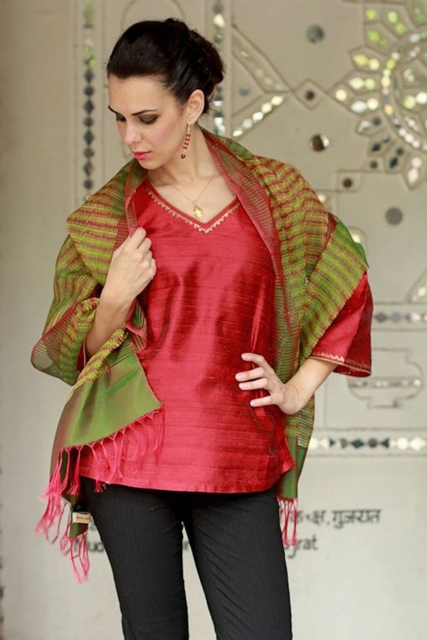 Alternate image for Indian Silk Shawl Wrap Lemon Fantasy