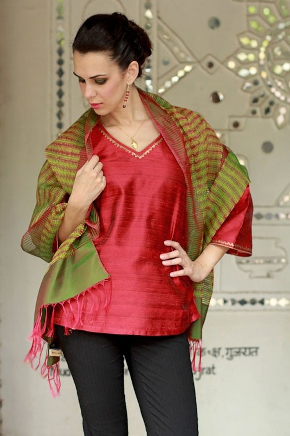 Indian Silk Shawl Wrap 'Lemon Fantasy'