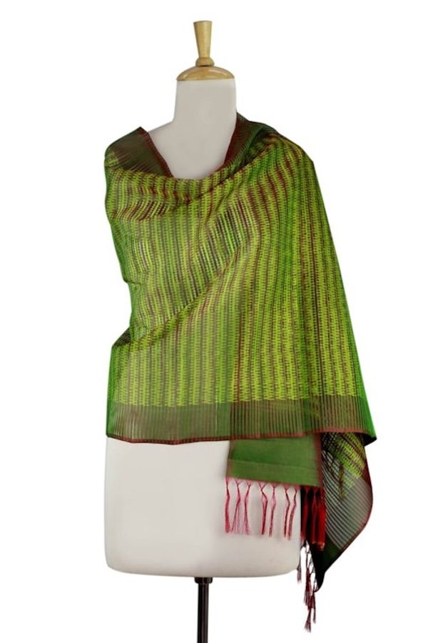 Alternate image for Indian Silk Shawl Wrap Lemon Fantasy