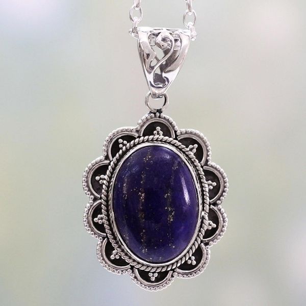 Alternate image for Artisan Crafted Lapis Lazuli and Silver Pendant Necklace Royal Audience