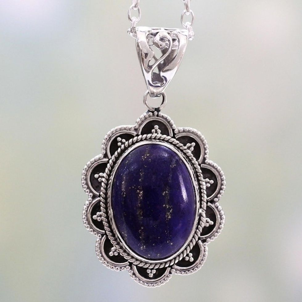 Artisan Crafted Lapis Lazuli and Silver Pendant Necklace 'Royal Audience'