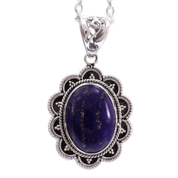 Alternate image for Artisan Crafted Lapis Lazuli and Silver Pendant Necklace Royal Audience
