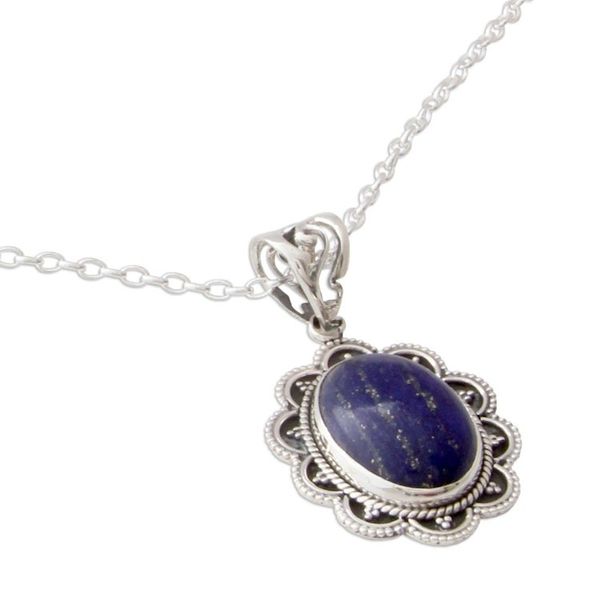 Alternate image for Artisan Crafted Lapis Lazuli and Silver Pendant Necklace Royal Audience