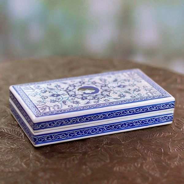 Alternate image for Velvet-Lined Papier Mache Wood Box with Mughal Queen Motif Queens Grandeur