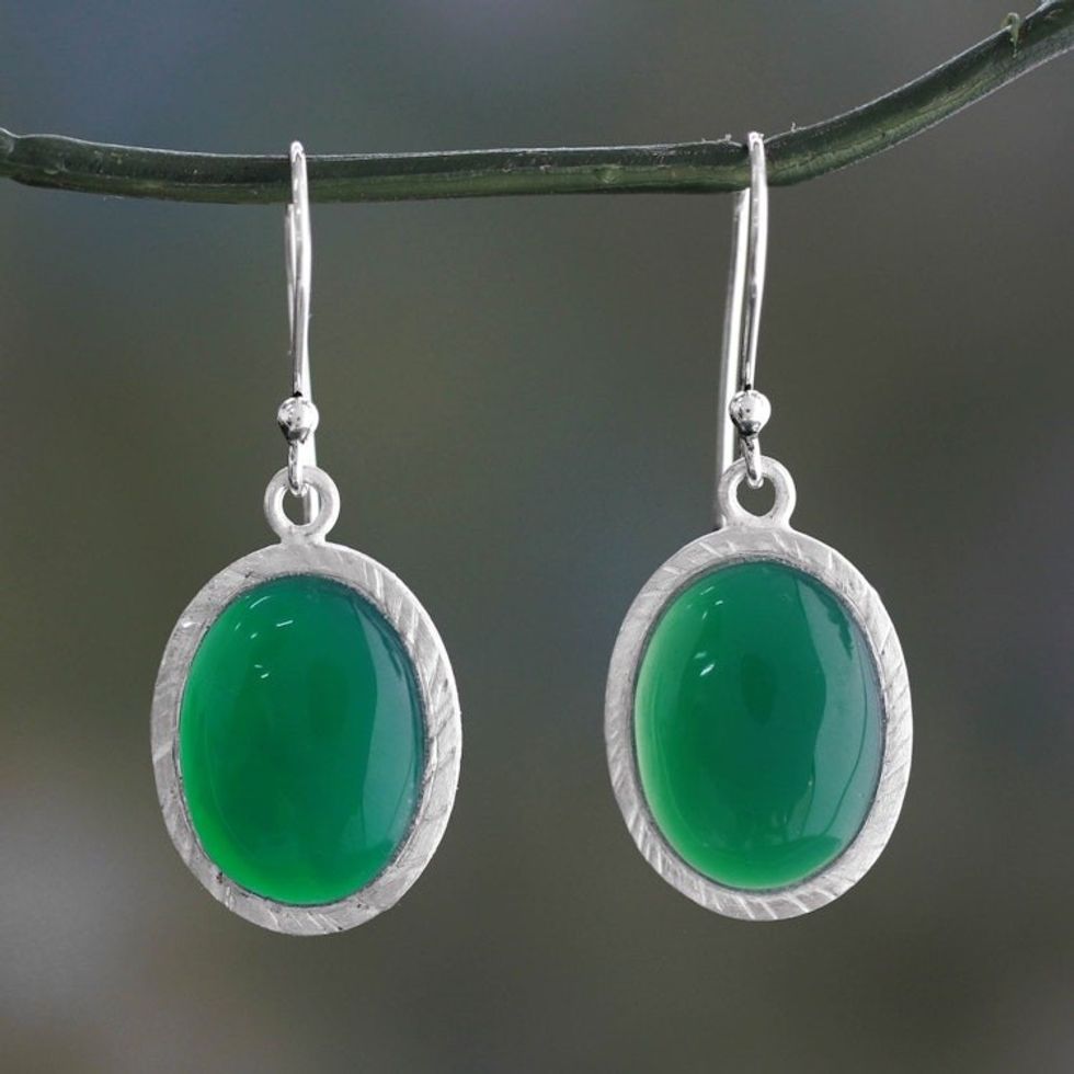 Enhanced Green Onyx and Sterling Silver Earrings 'Woodland Dew'