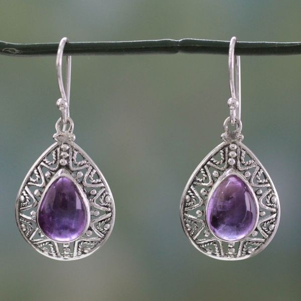 Alternate image for Amethyst on Sterling Silver Hook Earrings Timeless Ganges