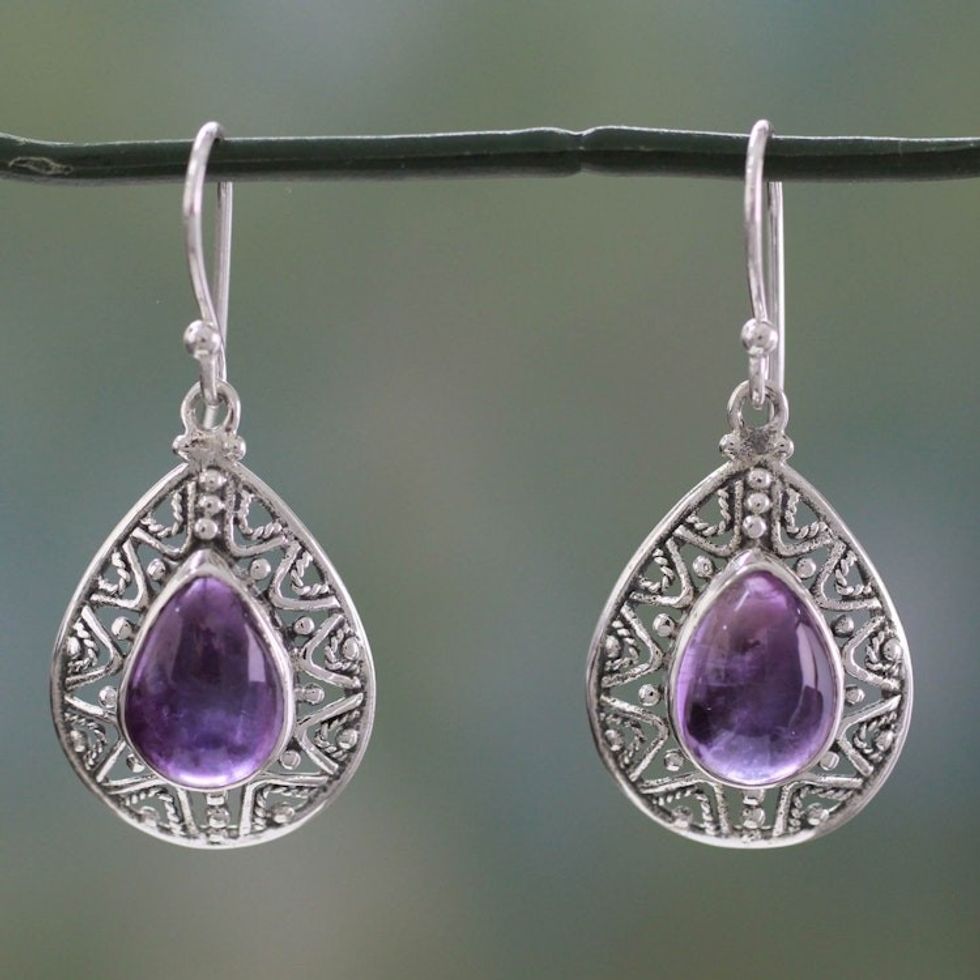 Amethyst on Sterling Silver Hook Earrings 'Timeless Ganges'