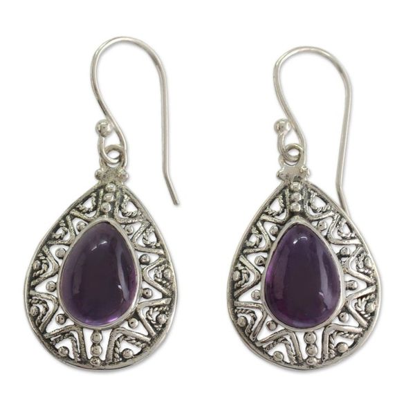 Alternate image for Amethyst on Sterling Silver Hook Earrings Timeless Ganges