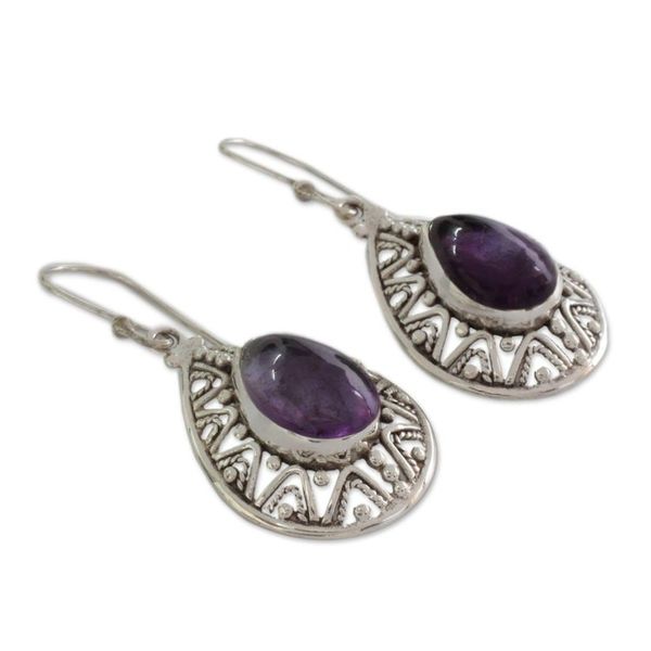 Alternate image for Amethyst on Sterling Silver Hook Earrings Timeless Ganges