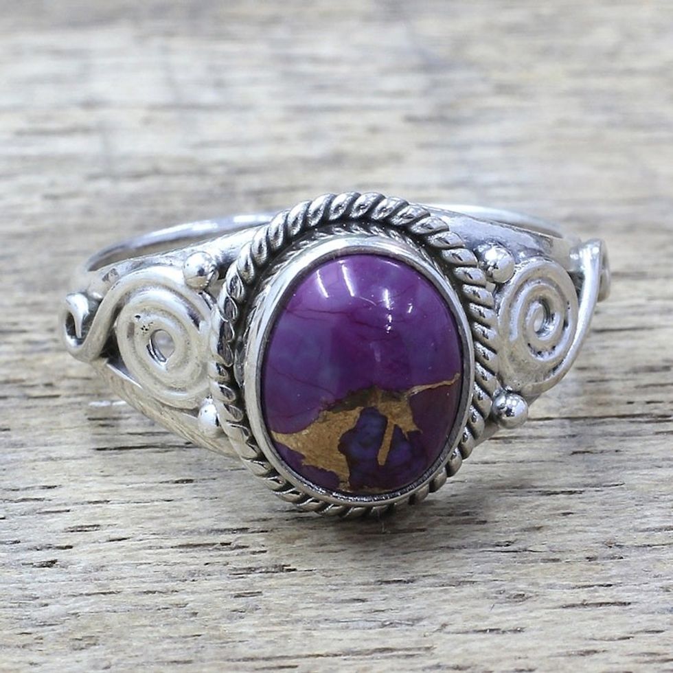 Silver Purple Composite Turquoise Cocktail Ring India 'Purple Attunement'