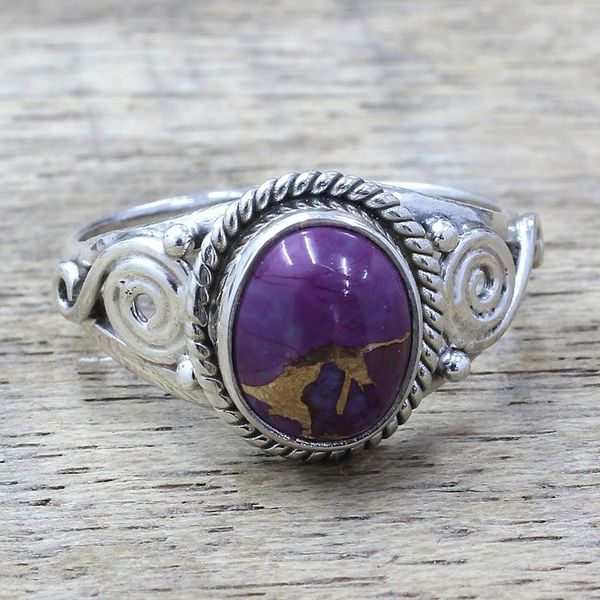 Alternate image for Silver Purple Composite Turquoise Cocktail Ring India Purple Attunement