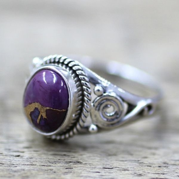 Alternate image for Silver Purple Composite Turquoise Cocktail Ring India Purple Attunement