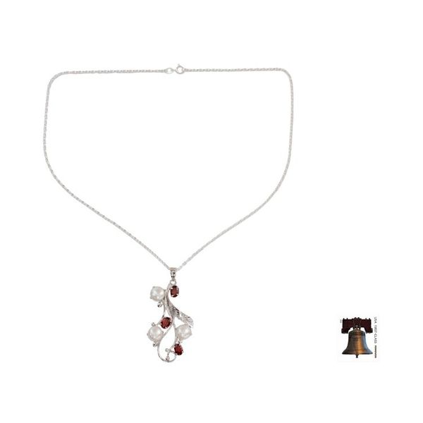 Alternate image for Fair Trade Floral Pearl and Garnet Pendant Necklace Dreamy Blossom