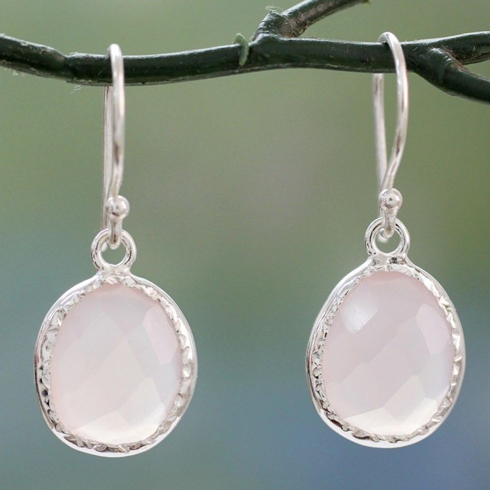 Artisan Crafted Pink Onyx Dangle Earrings from India 'Pink Dewdrops'