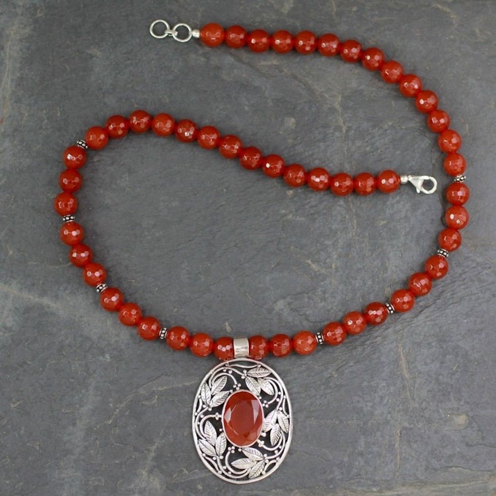 Indian Carnelian and Sterling Silver Necklace 'Mughal Garden'