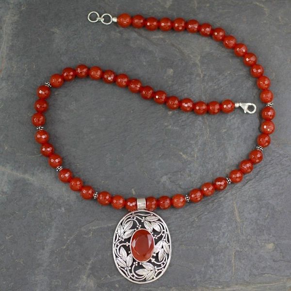 Alternate image for Indian Carnelian and Sterling Silver Necklace Mughal Garden