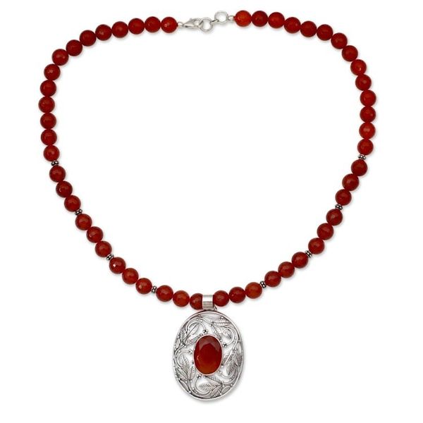 Alternate image for Indian Carnelian and Sterling Silver Necklace Mughal Garden