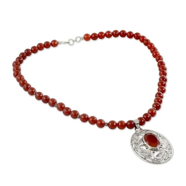 Alternate image for Indian Carnelian and Sterling Silver Necklace Mughal Garden