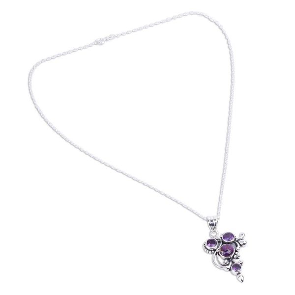 Alternate image for Handmade Amethyst and Sterling Silver Pendant Necklace Mystic Lilac Jaipur