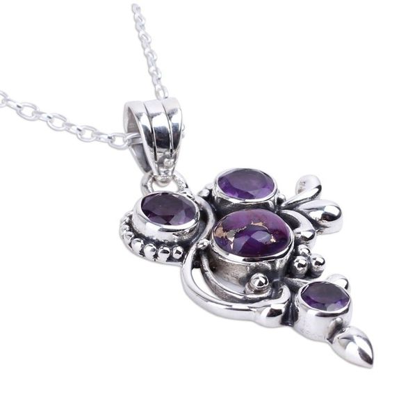 Alternate image for Handmade Amethyst and Sterling Silver Pendant Necklace Mystic Lilac Jaipur