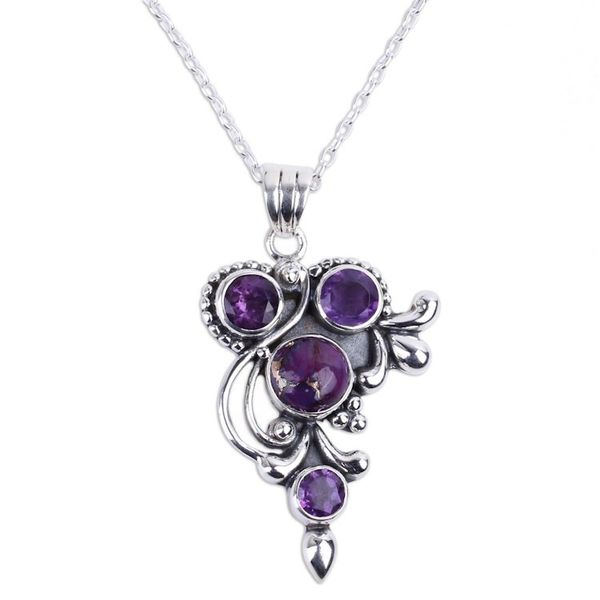 Alternate image for Handmade Amethyst and Sterling Silver Pendant Necklace Mystic Lilac Jaipur