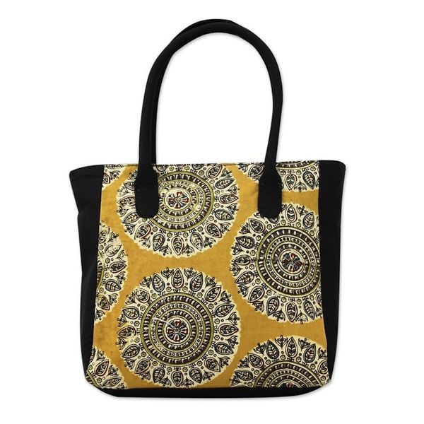 Alternate image for Floral Mandalas Block Print Cotton Tote Bag from India Blossoming Mandalas