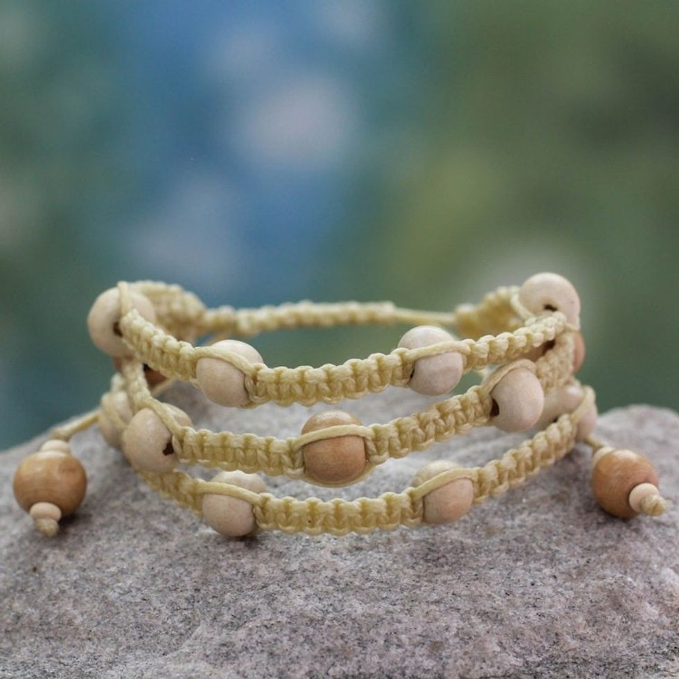 Fair Trade Macrame Wood Bead Shambhala-style Bracelet 'Peaceful Spirit'