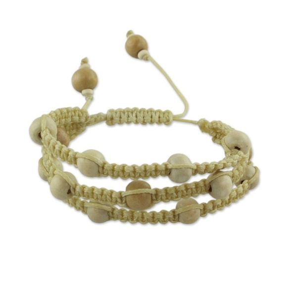 Alternate image for Fair Trade Macrame Wood Bead Shambhala-style Bracelet Peaceful Spirit
