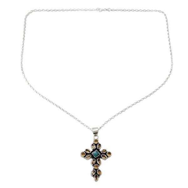 Alternate image for Citrine and Sterling Silver Necklace with Cross Pendant Radiant Cross