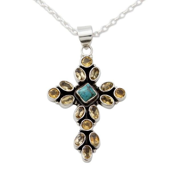 Alternate image for Citrine and Sterling Silver Necklace with Cross Pendant Radiant Cross