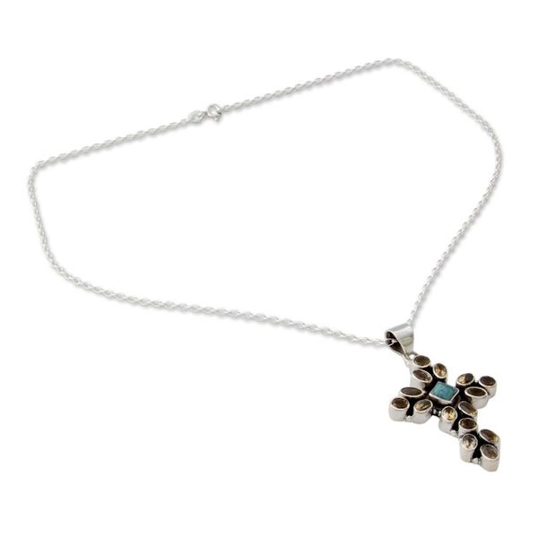 Alternate image for Citrine and Sterling Silver Necklace with Cross Pendant Radiant Cross