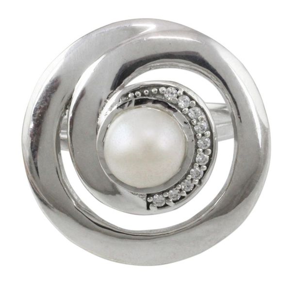 Alternate image for Contemporary Silver Cultured Pearl Ring with Cubic Zirconia Peaceful Allure