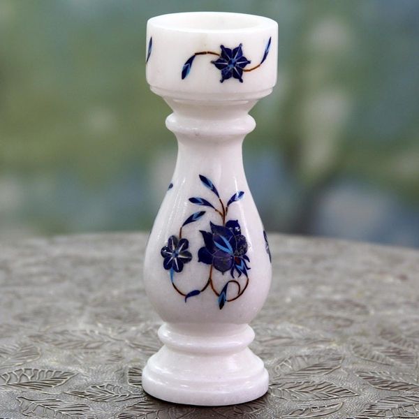 Alternate image for Indian Stone Inlay Blue Floral Marble Candleholder Blue Rose of Agra