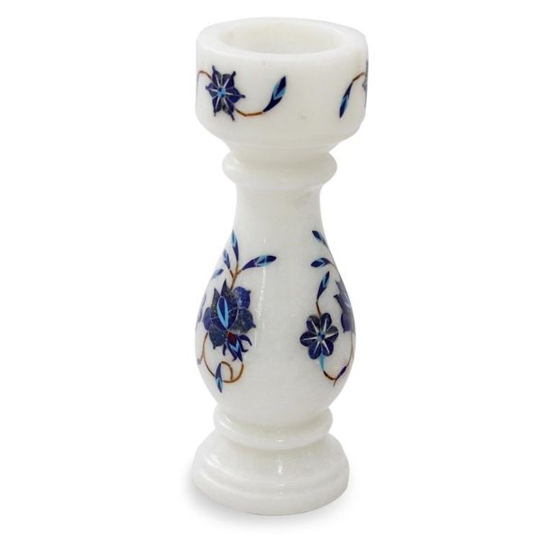 Alternate image for Indian Stone Inlay Blue Floral Marble Candleholder Blue Rose of Agra