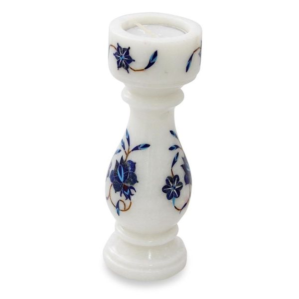 Alternate image for Indian Stone Inlay Blue Floral Marble Candleholder Blue Rose of Agra