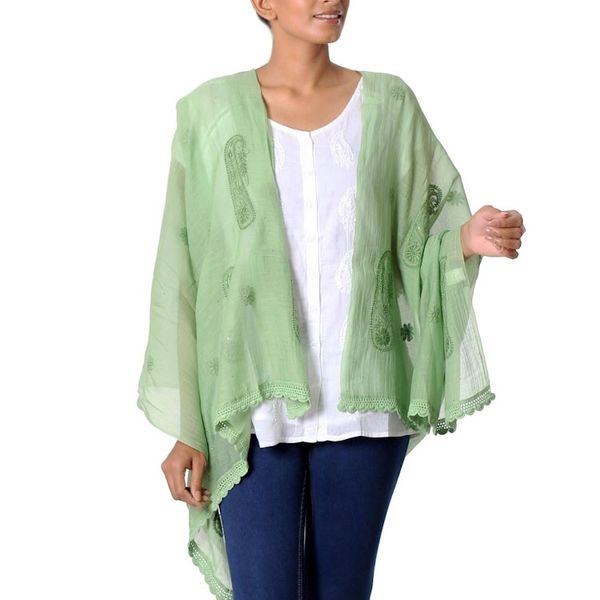 Alternate image for Sheer Lightweight Green Paisley Cotton Blend Shawl Green Paisley Dreams