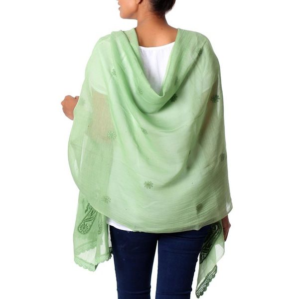 Alternate image for Sheer Lightweight Green Paisley Cotton Blend Shawl Green Paisley Dreams
