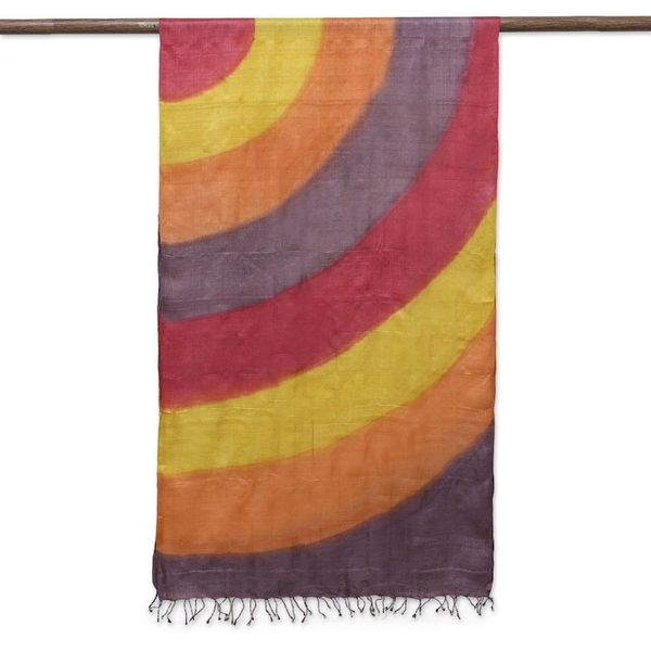 Alternate image for Hand Woven Multicolored Striped Silk Shawl from India Dusk Stripes