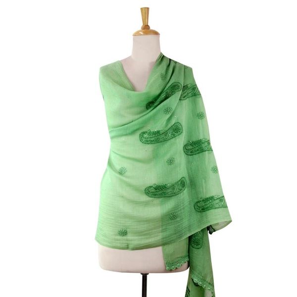 Alternate image for Sheer Lightweight Green Paisley Cotton Blend Shawl Green Paisley Dreams