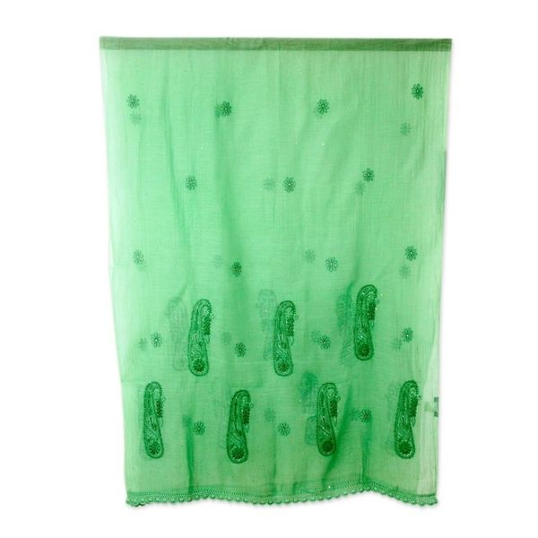 Alternate image for Sheer Lightweight Green Paisley Cotton Blend Shawl Green Paisley Dreams