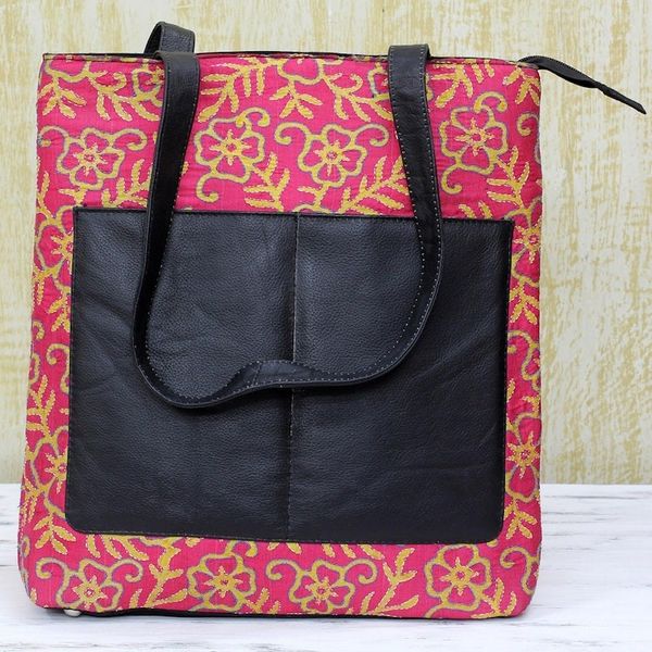 Alternate image for Kantha Embroidered Silk Shoulder Bag in Deep Rose from India Deep Rose Festivity