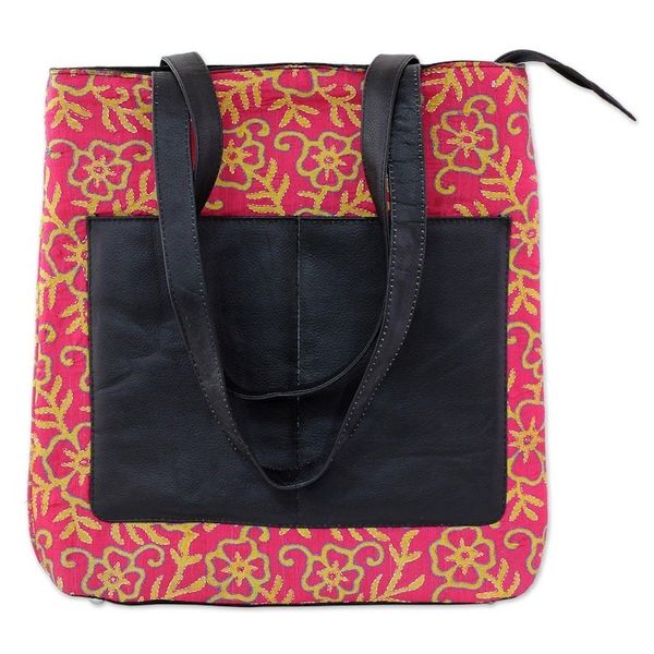 Alternate image for Kantha Embroidered Silk Shoulder Bag in Deep Rose from India Deep Rose Festivity