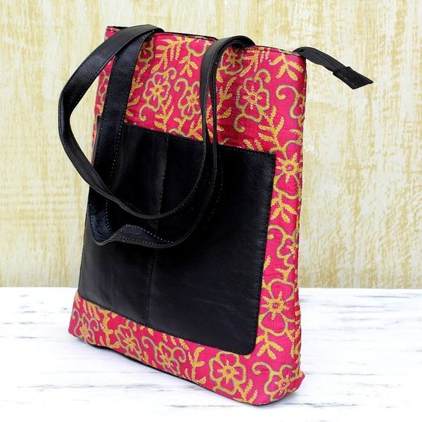 Alternate image for Kantha Embroidered Silk Shoulder Bag in Deep Rose from India Deep Rose Festivity